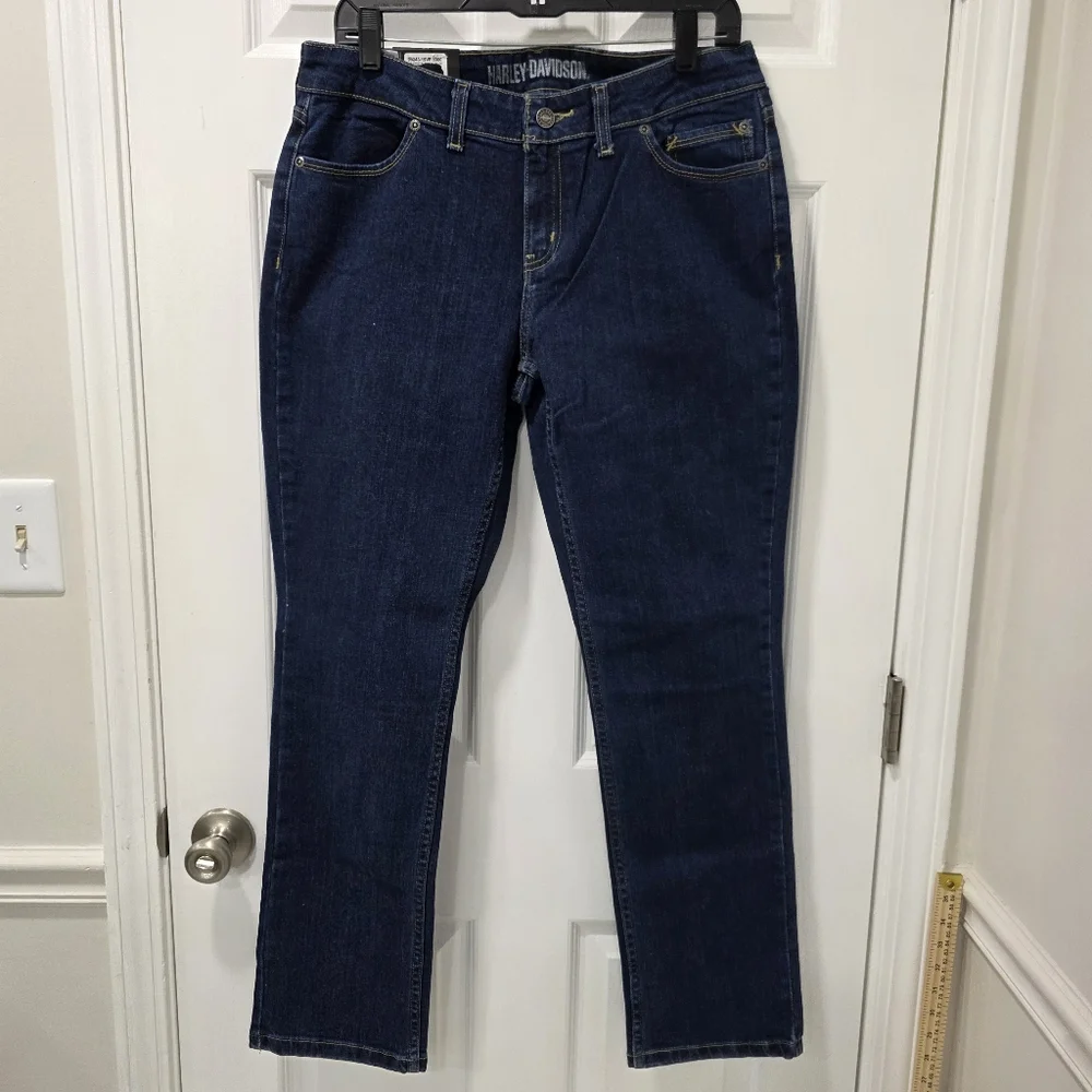 NWT Harley-Davidson Women's Straight Mid-Rise Jeans Dark Blue Size 30P